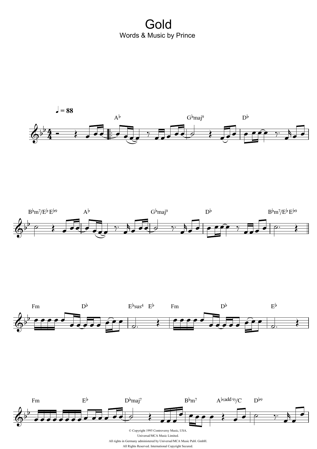 Prince Gold sheet music notes and chords. Download Printable PDF.