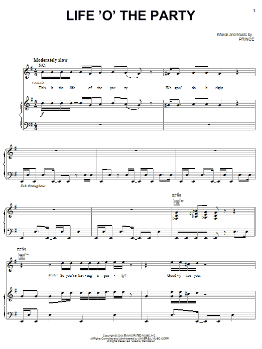 Learn to play Prince Life O' The Party sheet music for Piano, Vocal & Guitar Chords (Right-Hand Melody) in minutes. Price: 7.8900$ Prince Life O' The Party sheet music notes and chords arranged for Piano, Vocal & Guitar Chords (Right-Hand Melody)