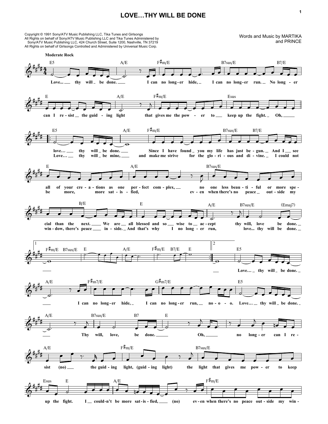 Learn to play Prince Love...Thy Will Be Done sheet music for Lead Sheet / Fake Book in minutes. Price: 5.9900$ Prince Love...Thy Will Be Done sheet music notes and chords arranged for Lead Sheet / Fake Book