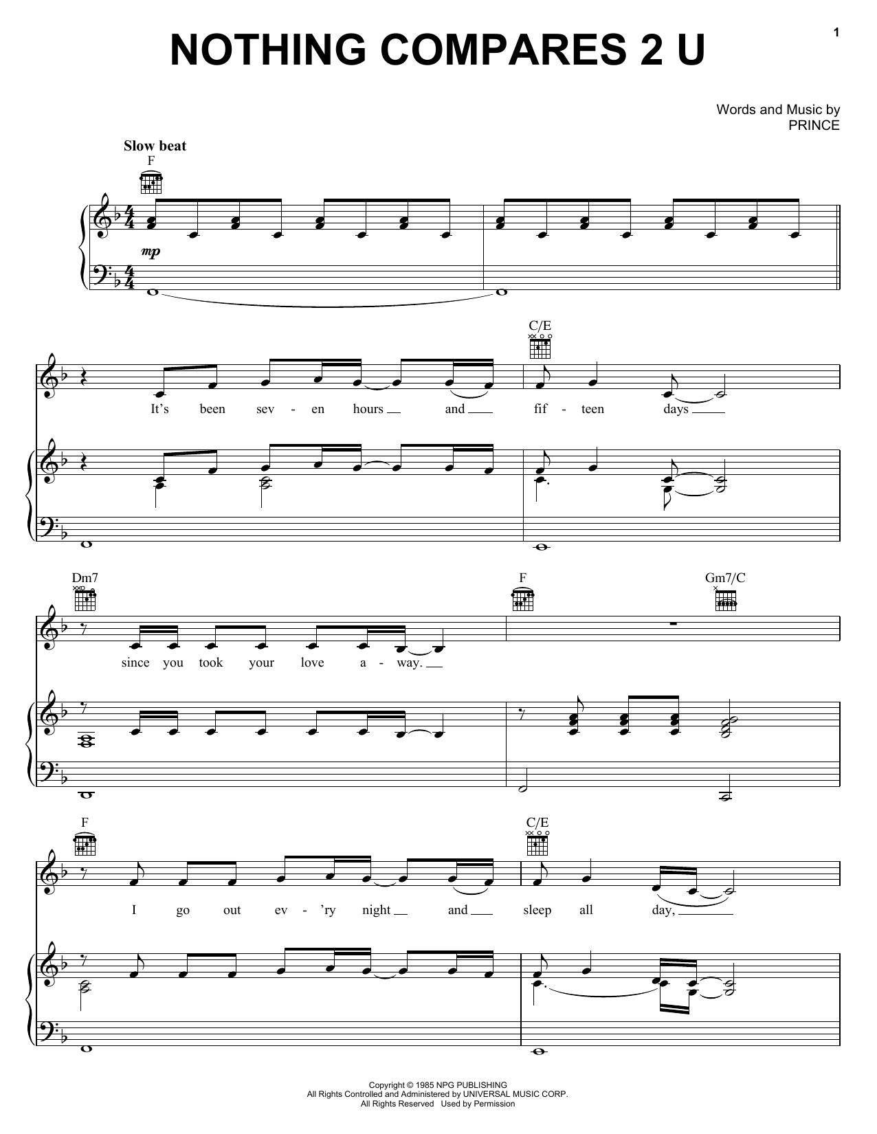 Learn to play Prince Nothing Compares 2 U sheet music for Piano, Vocal & Guitar Chords (Right-Hand Melody) in minutes. Price: 7.8900$ Prince Nothing Compares 2 U sheet music notes and chords arranged for Piano, Vocal & Guitar Chords (Right-Hand Melody)