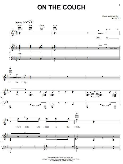 Learn to play Prince On The Couch sheet music for Piano, Vocal & Guitar Chords (Right-Hand Melody) in minutes. Price: 7.8900$ Prince On The Couch sheet music notes and chords arranged for Piano, Vocal & Guitar Chords (Right-Hand Melody)