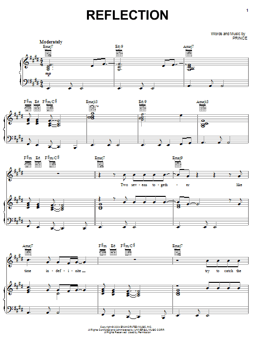 Learn to play Prince Reflection sheet music for Piano, Vocal & Guitar Chords (Right-Hand Melody) in minutes. Price: 7.8900$ Prince Reflection sheet music notes and chords arranged for Piano, Vocal & Guitar Chords (Right-Hand Melody)