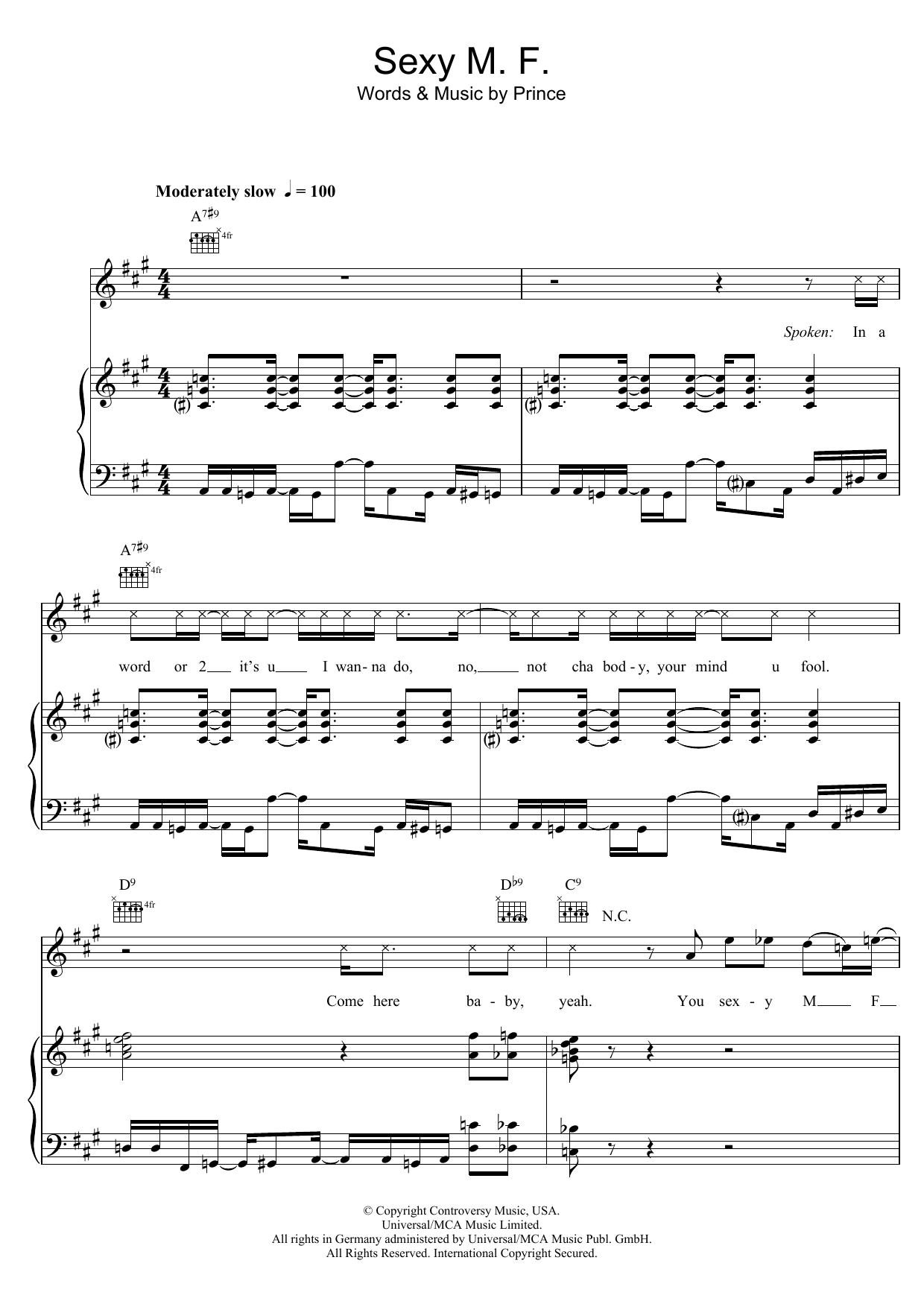 Learn to play Prince Sexy M.F. sheet music for Piano, Vocal & Guitar Chords in minutes. Price: 7.8900$ Prince Sexy M.F. sheet music notes and chords arranged for Piano, Vocal & Guitar Chords