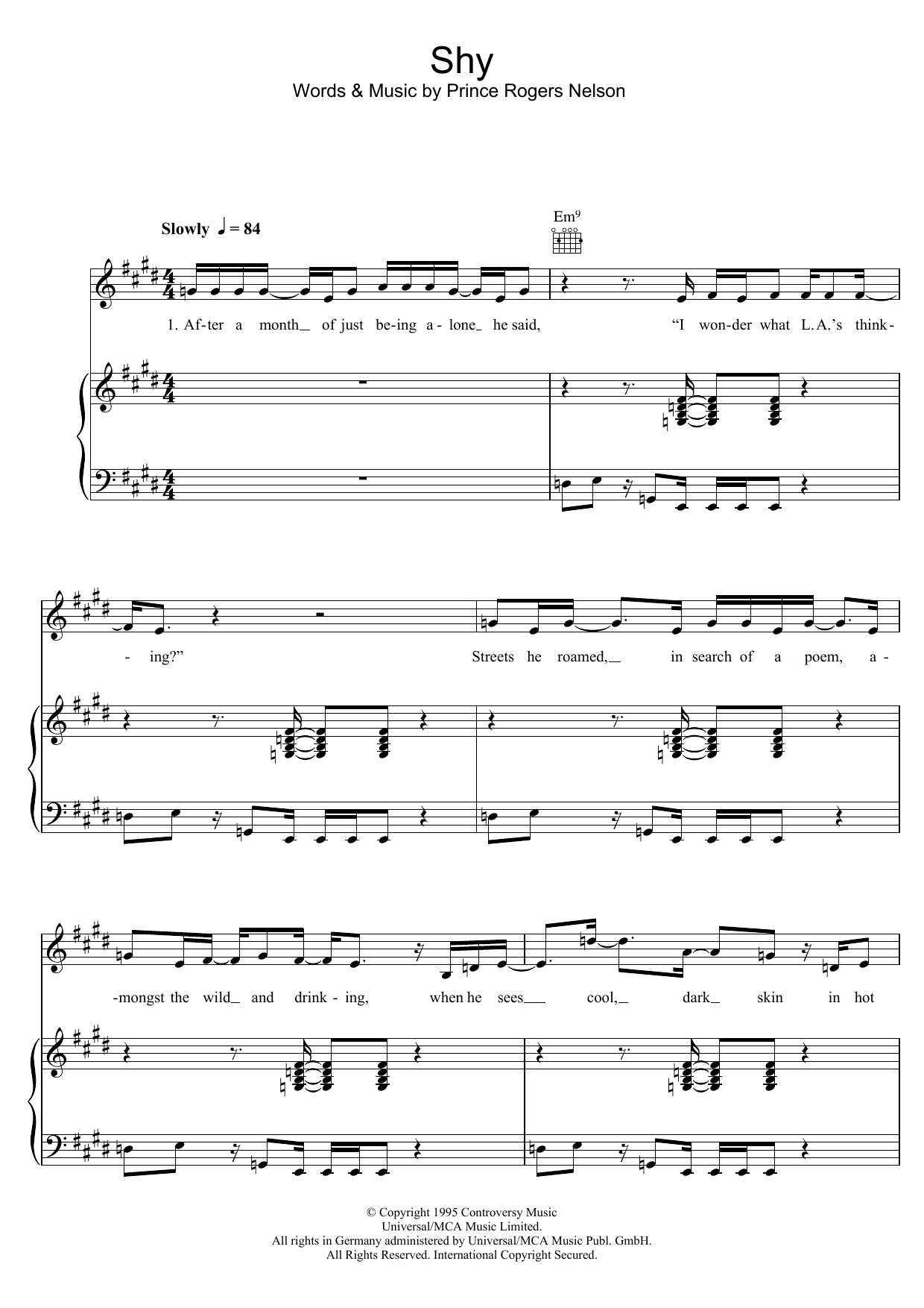 Learn to play Prince Shy sheet music for Piano, Vocal & Guitar Chords in minutes. Price: 7.8900$ Prince Shy sheet music notes and chords arranged for Piano, Vocal & Guitar Chords