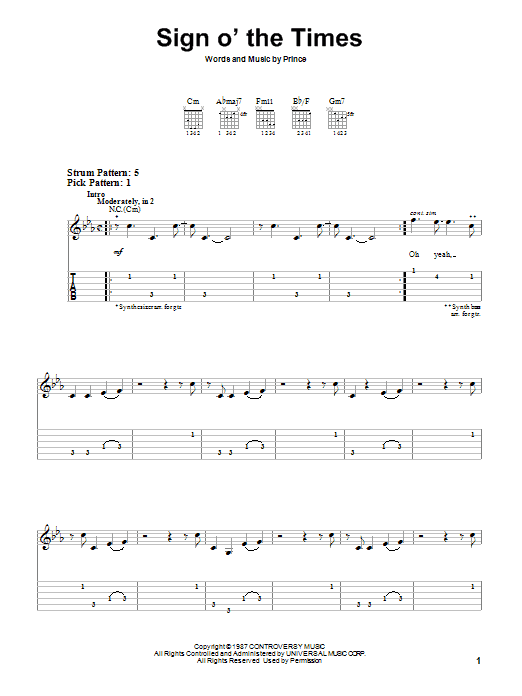 Prince Sign O' The Times sheet music notes and chords. Download Printable PDF.