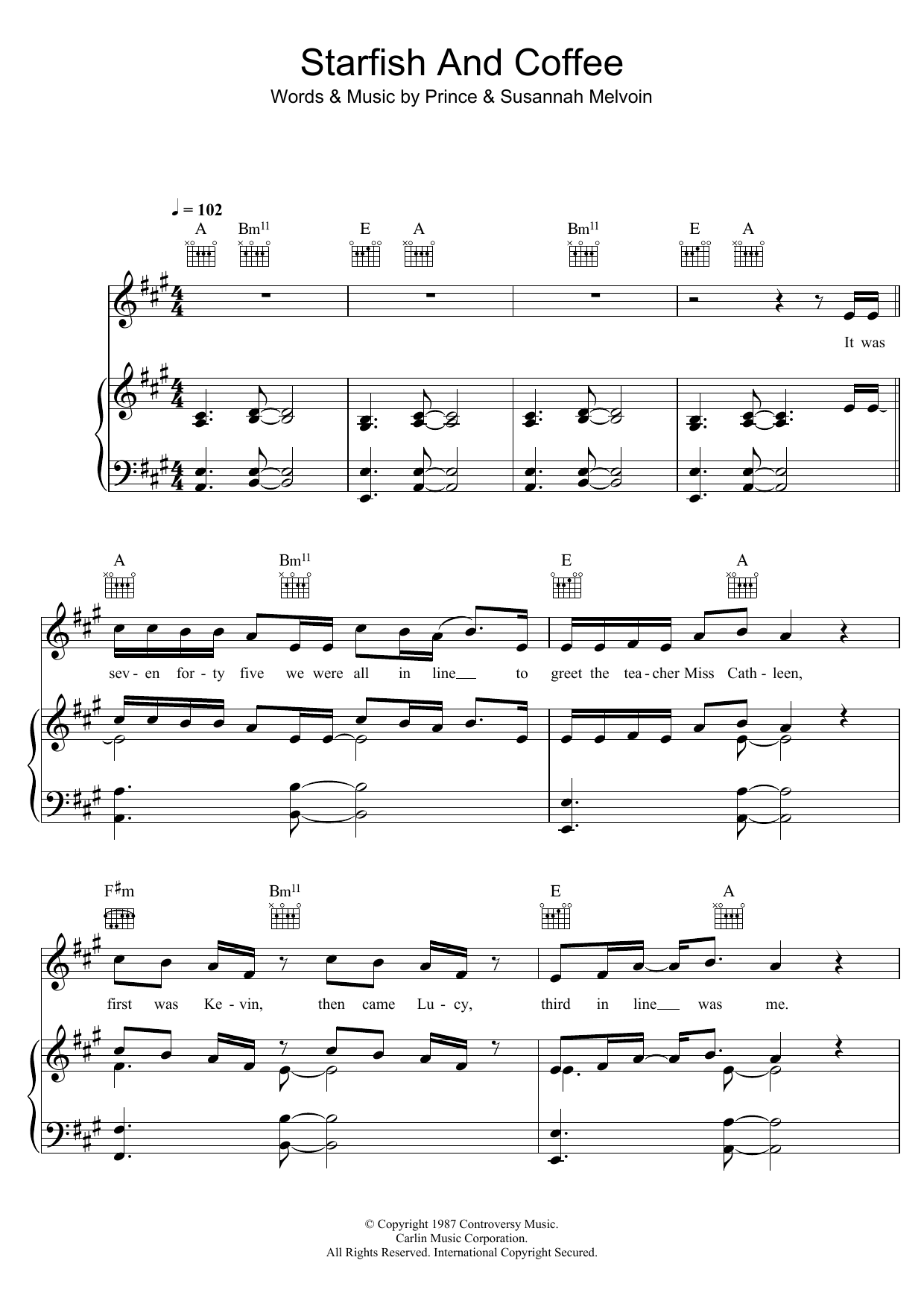 Learn to play Prince Starfish And Coffee sheet music for Piano, Vocal & Guitar Chords in minutes. Price: 7.8900$ Prince Starfish And Coffee sheet music notes and chords arranged for Piano, Vocal & Guitar Chords