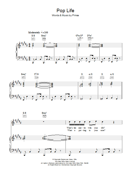 Learn to play Prince & The Revolution Pop Life sheet music for Piano, Vocal & Guitar Chords in minutes. Price: 7.8900$ Prince & The Revolution Pop Life sheet music notes and chords arranged for Piano, Vocal & Guitar Chords