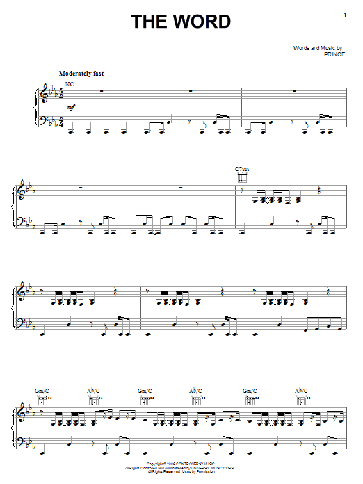 Learn to play Prince The Word sheet music for Piano, Vocal & Guitar Chords (Right-Hand Melody) in minutes. Price: 7.8900$ Prince The Word sheet music notes and chords arranged for Piano, Vocal & Guitar Chords (Right-Hand Melody)