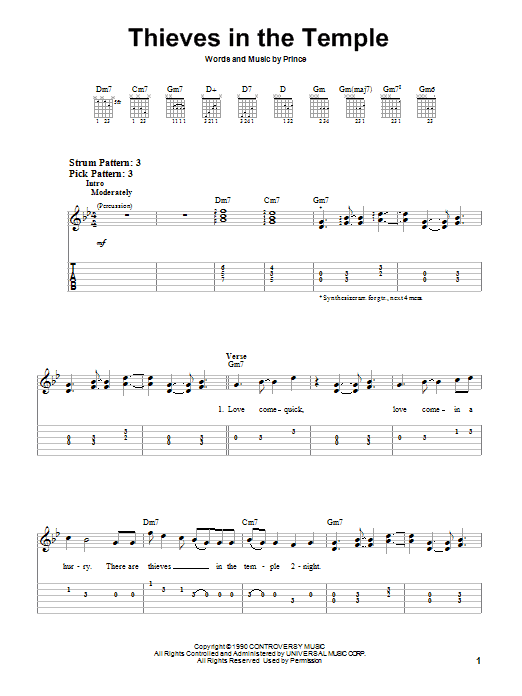 Prince Thieves In The Temple sheet music notes and chords. Download Printable PDF.