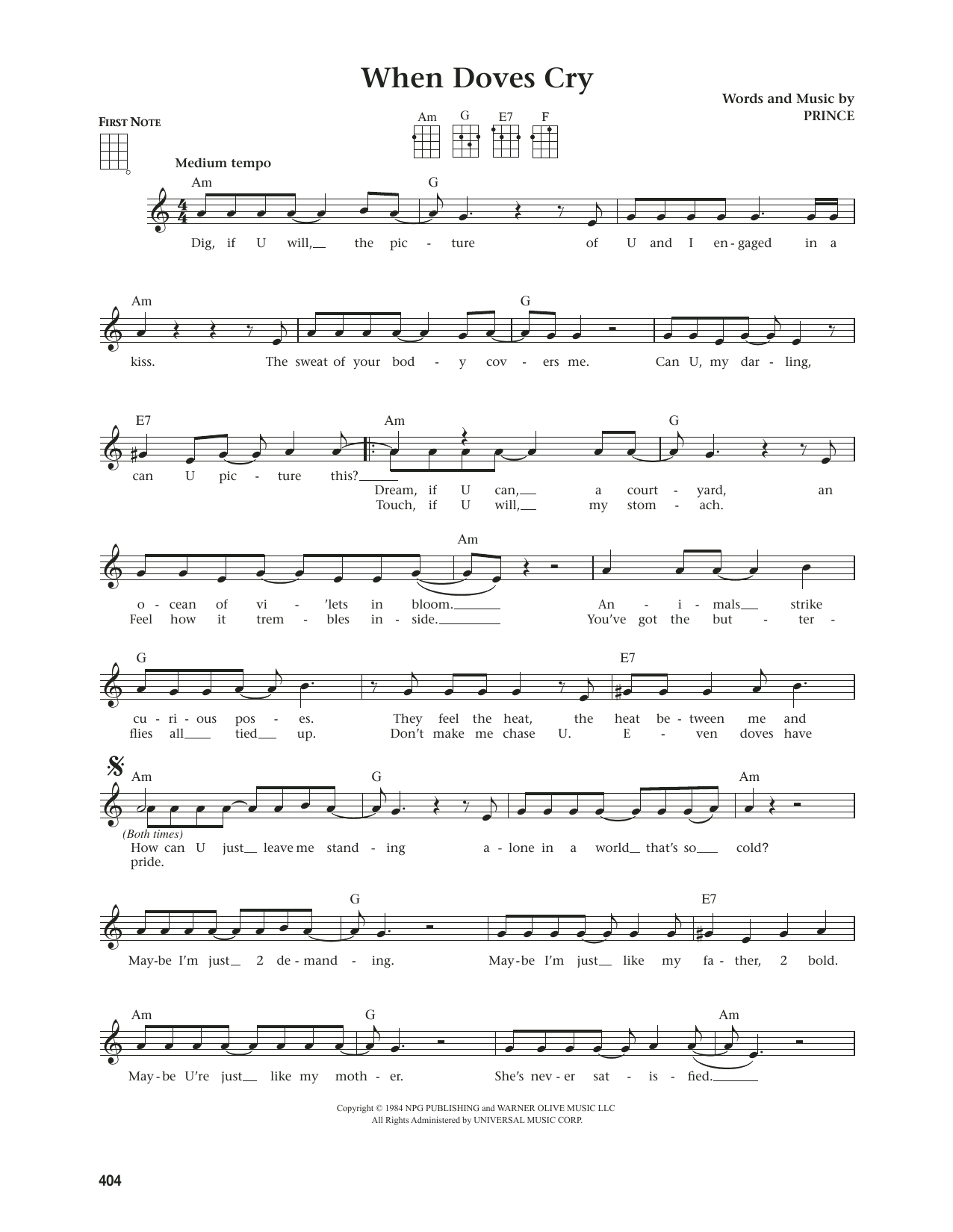 Prince When Doves Cry (from The Daily Ukulele) (arr. Jim Beloff) sheet music notes and chords. Download Printable PDF.