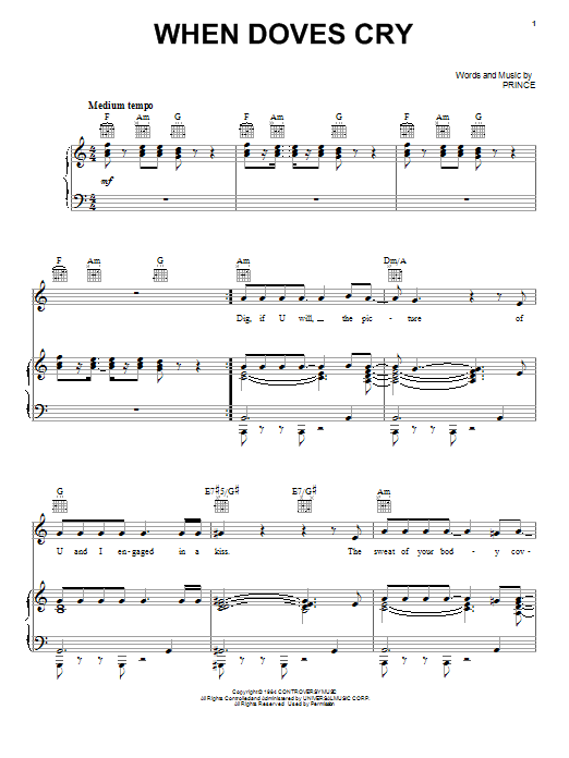 Prince When Doves Cry sheet music notes and chords. Download Printable PDF.