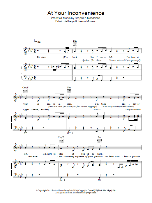 Learn to play Professor Green At Your Inconvenience sheet music for Piano, Vocal & Guitar Chords in minutes. Price: 7.8900$ Professor Green At Your Inconvenience sheet music notes and chords arranged for Piano, Vocal & Guitar Chords