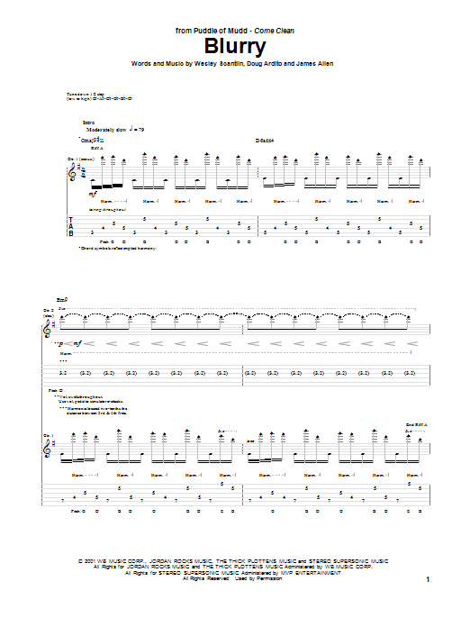 Learn to play Puddle Of Mudd Blurry sheet music for Guitar Tab in minutes. Price: 7.8900$ Puddle Of Mudd Blurry sheet music notes and chords arranged for Guitar Tab
