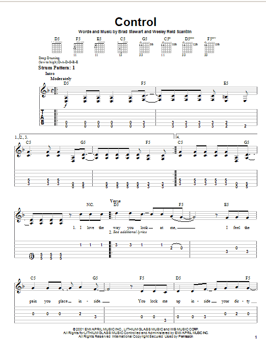 Puddle Of Mudd Control sheet music notes and chords. Download Printable PDF.