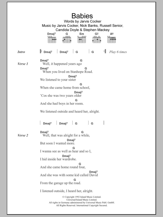 Pulp Babies sheet music notes and chords. Download Printable PDF.