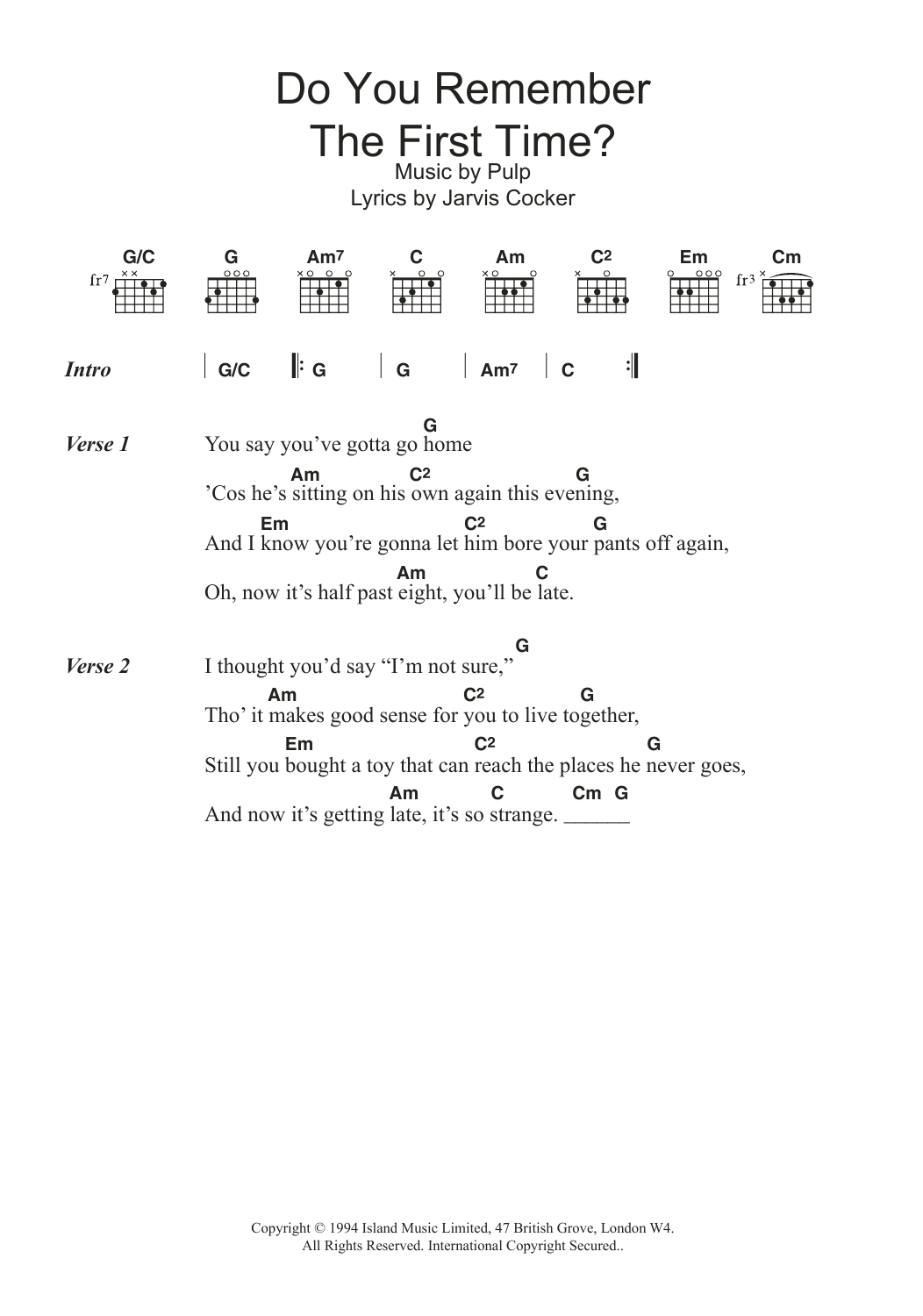 Pulp Do You Remember The First Time? sheet music notes and chords. Download Printable PDF.