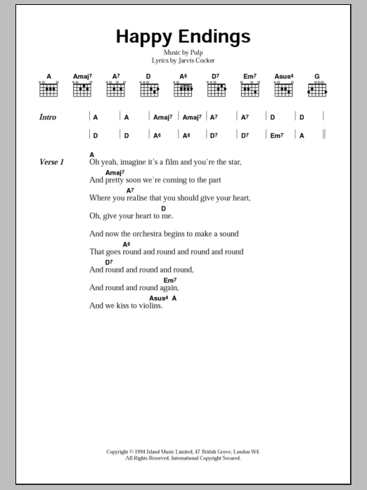 Pulp Happy Endings sheet music notes and chords. Download Printable PDF.