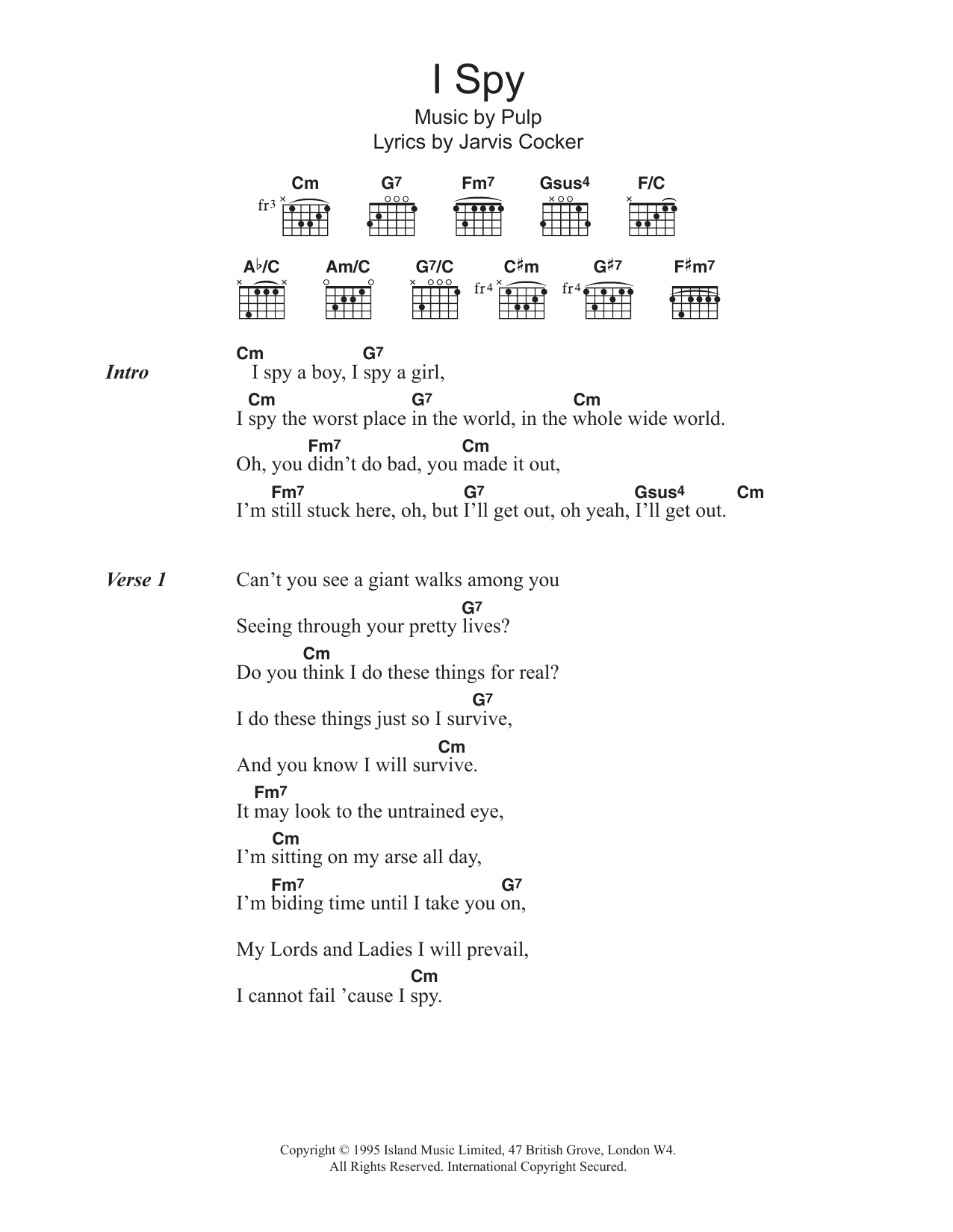 Pulp I Spy sheet music notes and chords. Download Printable PDF.