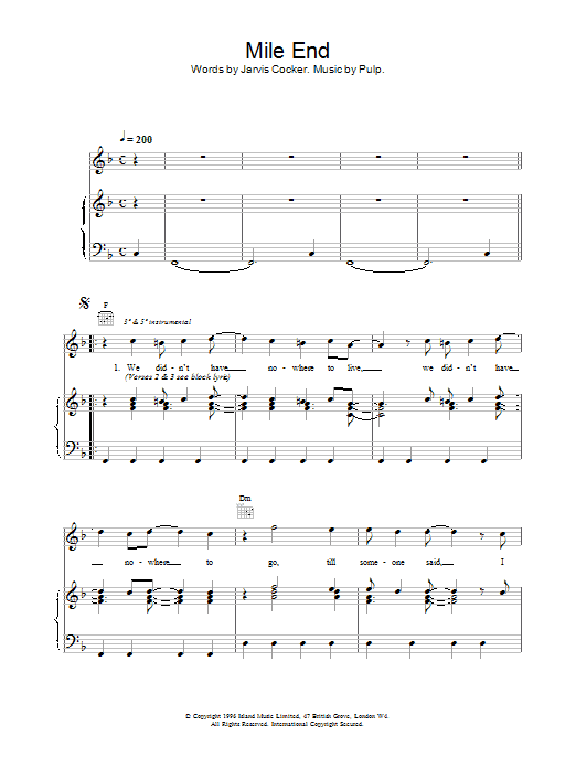 Pulp Mile End sheet music notes and chords. Download Printable PDF.