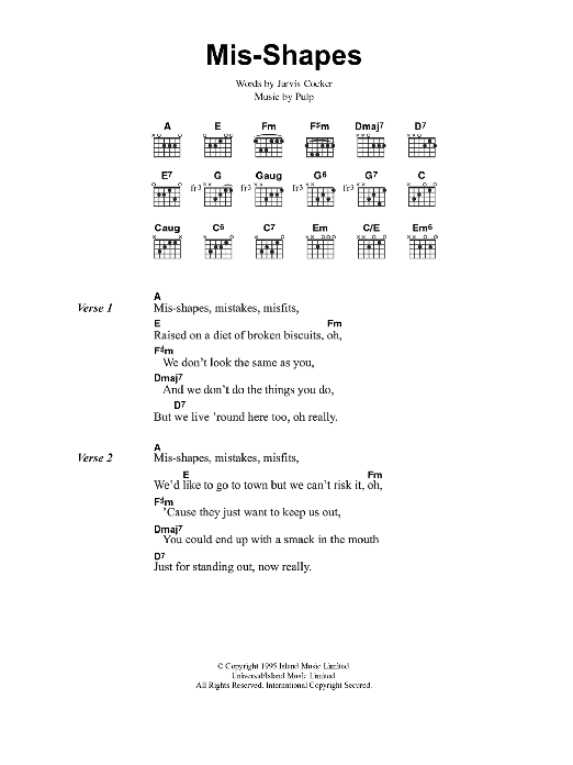 Pulp Mis-shapes sheet music notes and chords. Download Printable PDF.