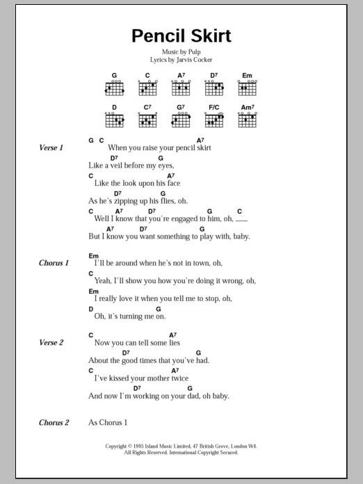 Pulp Pencil Skirt sheet music notes and chords. Download Printable PDF.