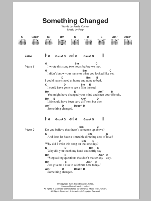 Pulp Something Changed sheet music notes and chords. Download Printable PDF.