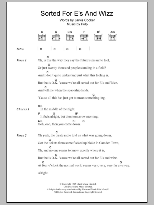 Pulp Sorted For E's And Wizz sheet music notes and chords. Download Printable PDF.