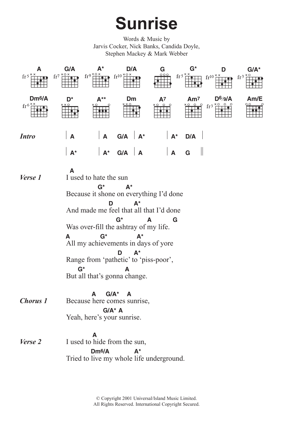 Pulp Sunrise sheet music notes and chords. Download Printable PDF.