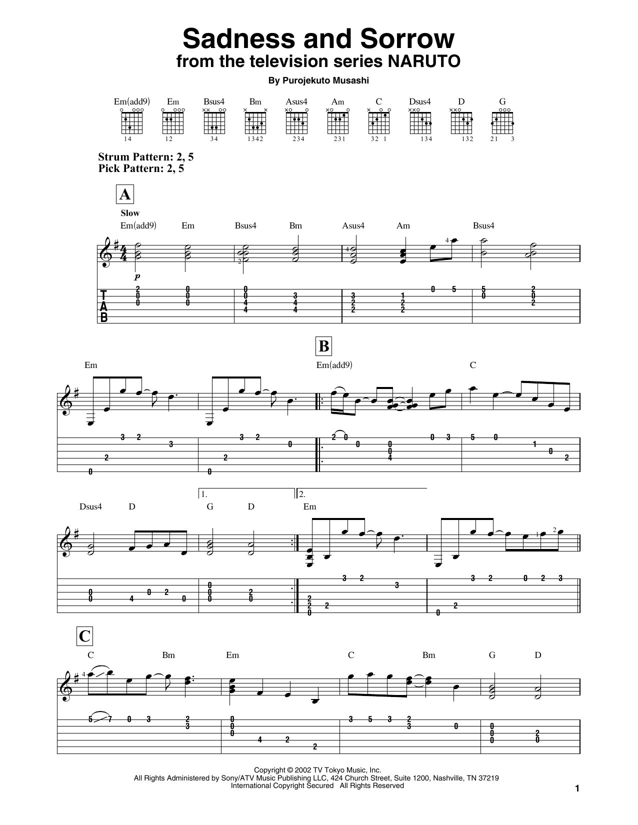 Purojekuto Musashi Sadness And Sorrow (from Naruto) sheet music notes and chords. Download Printable PDF.