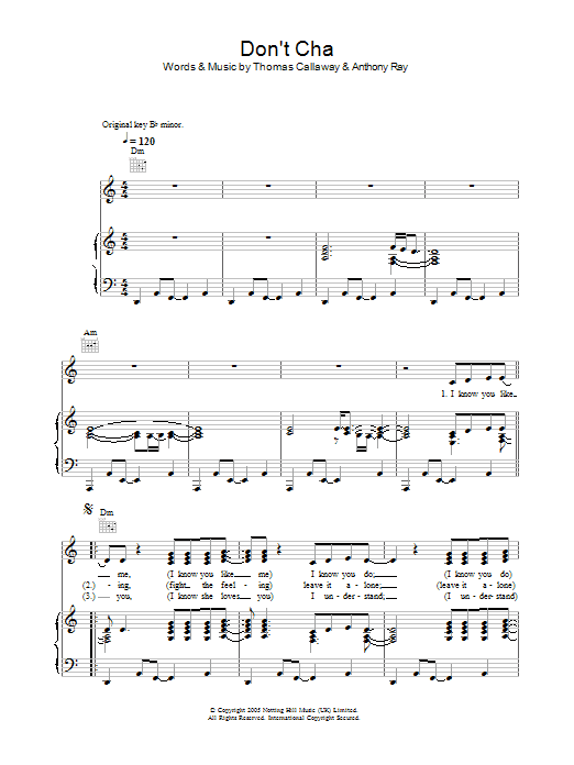 Pussycat Dolls Don't Cha sheet music notes and chords. Download Printable PDF.