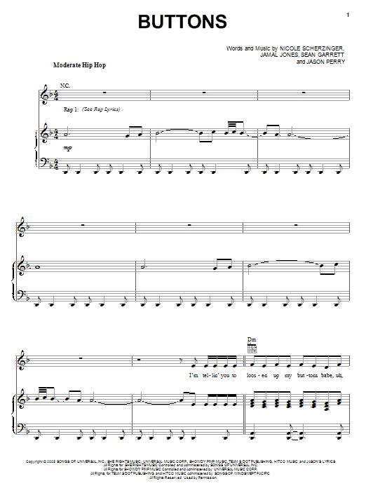 Learn to play Pussycat Dolls Buttons (feat. Snoop Dogg) sheet music for Piano, Vocal & Guitar Chords (Right-Hand Melody) in minutes. Price: 7.8900$ Pussycat Dolls Buttons (feat. Snoop Dogg) sheet music notes and chords arranged for Piano, Vocal & Guitar Chords (Right-Hand Melody)