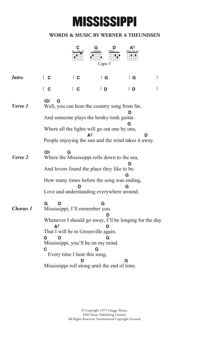 Pussycat Mississippi sheet music notes and chords. Download Printable PDF.