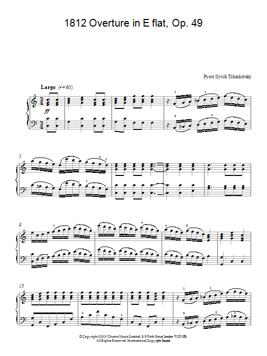 Pyotr Ilyich Tchaikovsky 1812 Overture in E flat, Op. 49 sheet music notes and chords. Download Printable PDF.