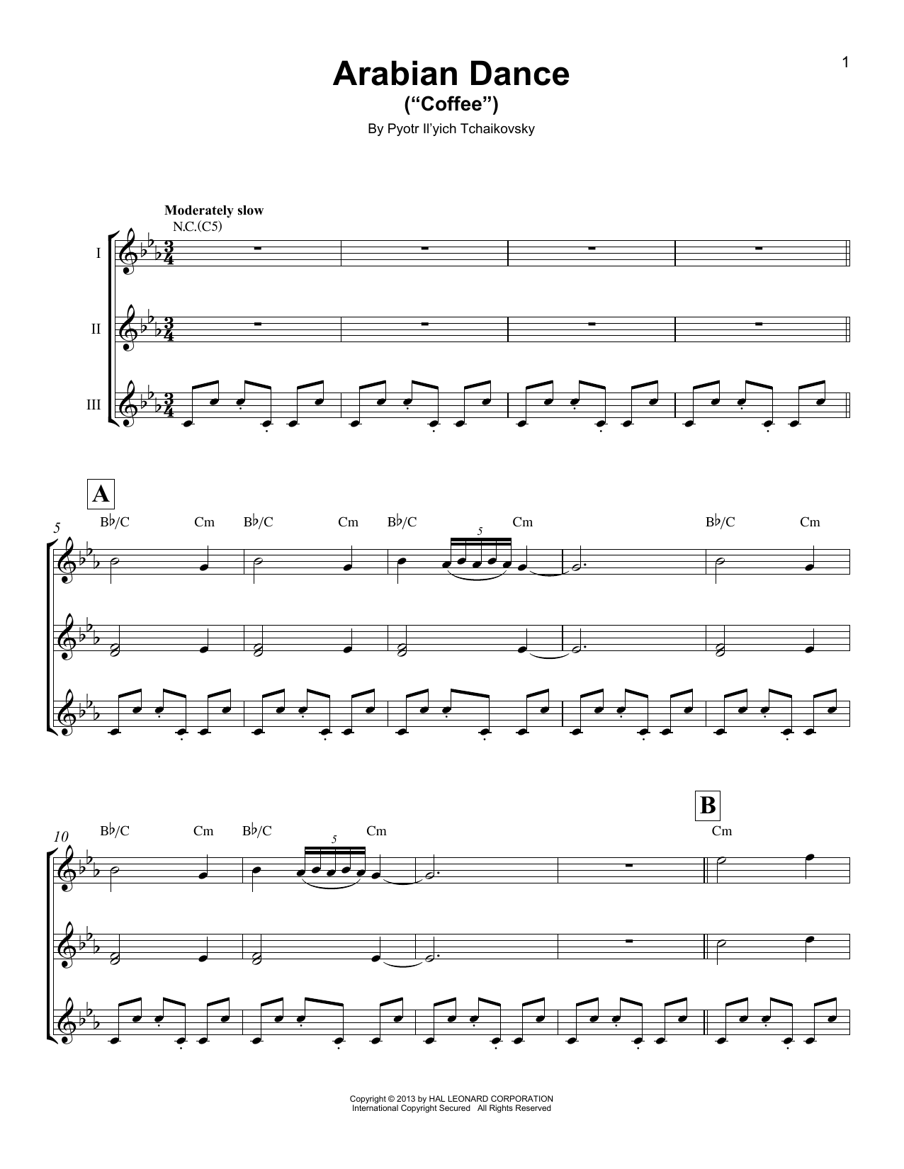 Pyotr Il'yich Tchaikovsky Arabian Dance (Coffee) sheet music notes and chords. Download Printable PDF.