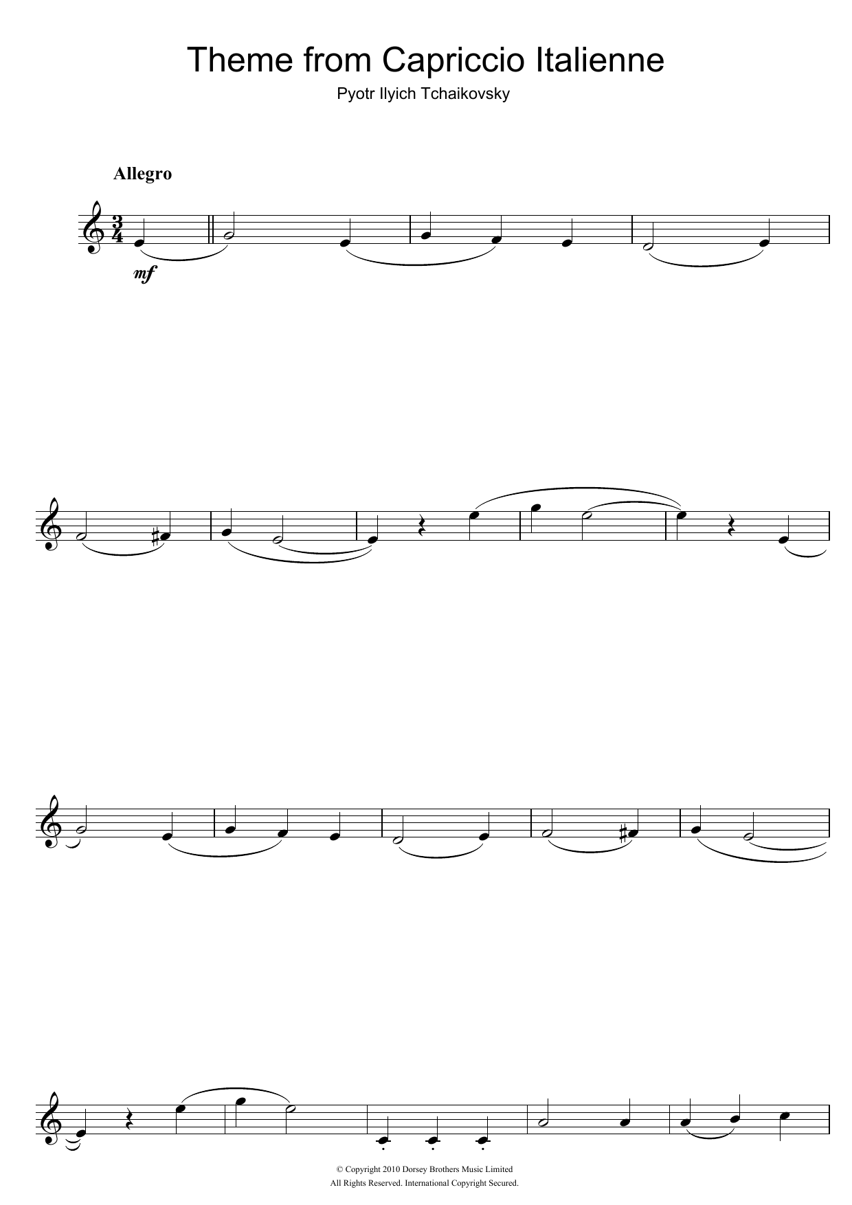 Pyotr Ilyich Tchaikovsky Capriccio Italienne sheet music notes and chords. Download Printable PDF.