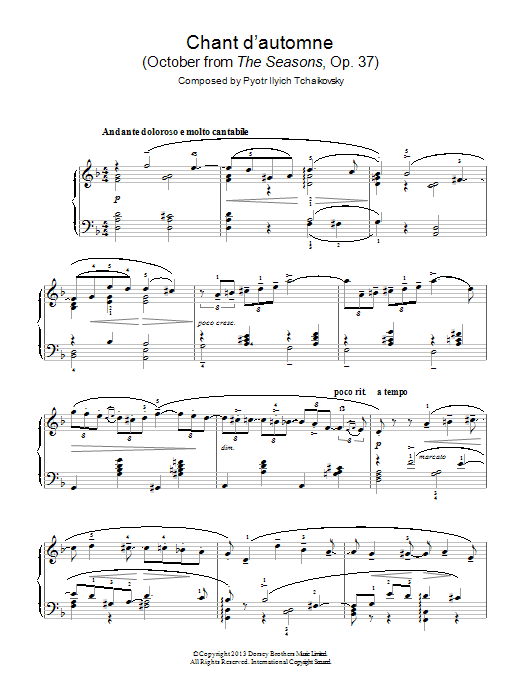 Pyotr Ilyich Tchaikovsky Chant d'automne (October from 'The Seasons' Op. 37) sheet music notes and chords. Download Printable PDF.