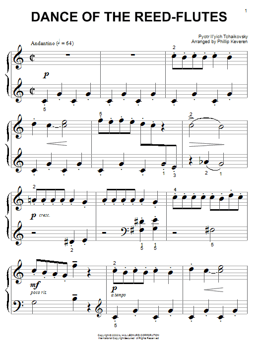 Pyotr Ilyich Tchaikovsky Dance Of The Reed-Flutes sheet music notes and chords. Download Printable PDF.