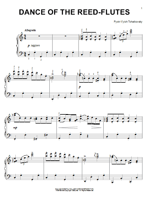 Pyotr Ilyich Tchaikovsky Dance Of The Reed-Flutes sheet music notes and chords. Download Printable PDF.