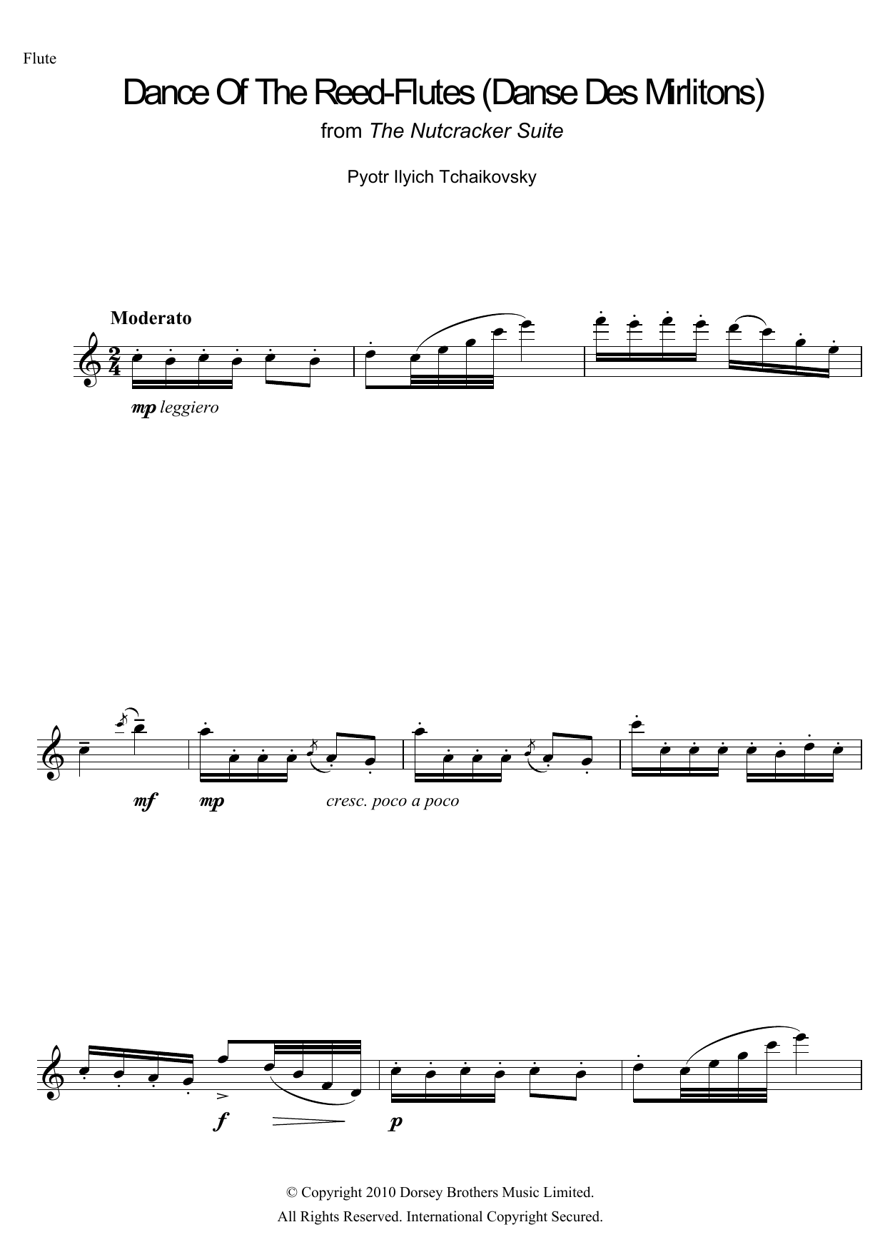 Pyotr Ilyich Tchaikovsky Dance Of The Reed Flutes (from The Nutcracker Suite) sheet music notes and chords. Download Printable PDF.