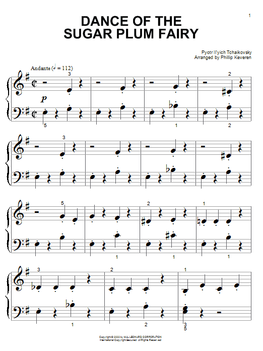 Pyotr Ilyich Tchaikovsky Dance Of The Sugar Plum Fairy sheet music notes and chords. Download Printable PDF.