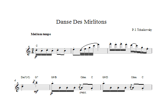 Pyotr Ilyich Tchaikovsky Danse Des Mirlitons (from The Nutcracker) sheet music notes and chords. Download Printable PDF.