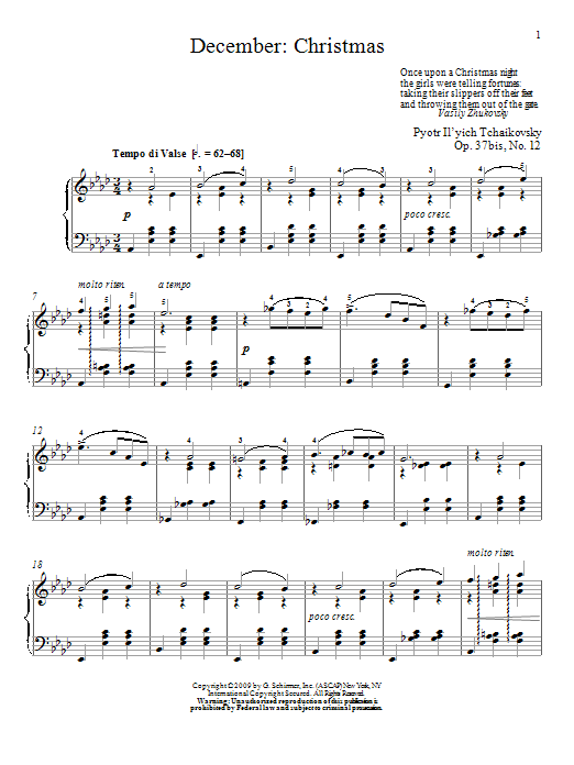 Pyotr Ilyich Tchaikovsky Christmas sheet music notes and chords arranged for Piano Solo