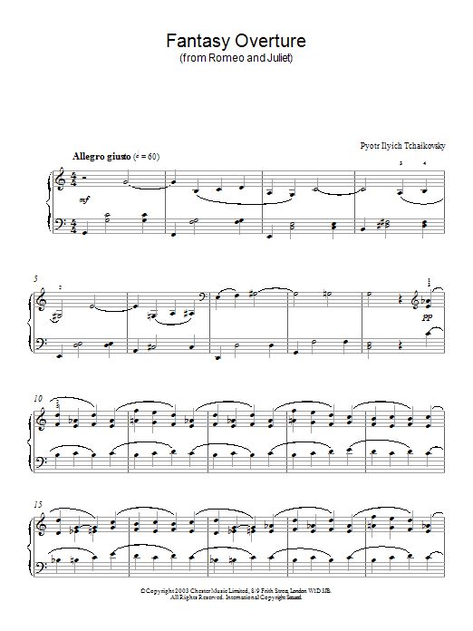 Pyotr Ilyich Tchaikovsky Fantasy Overture (from Romeo And Juliet) sheet music notes and chords arranged for Piano Solo