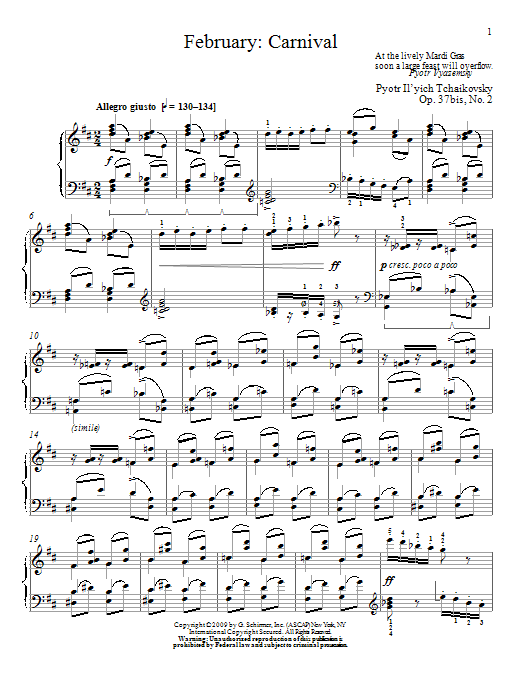 Learn to play Pyotr Ilyich Tchaikovsky Carnival sheet music for Piano Solo in minutes. Price: 7.8900$ Pyotr Ilyich Tchaikovsky Carnival sheet music notes and chords arranged for Piano Solo