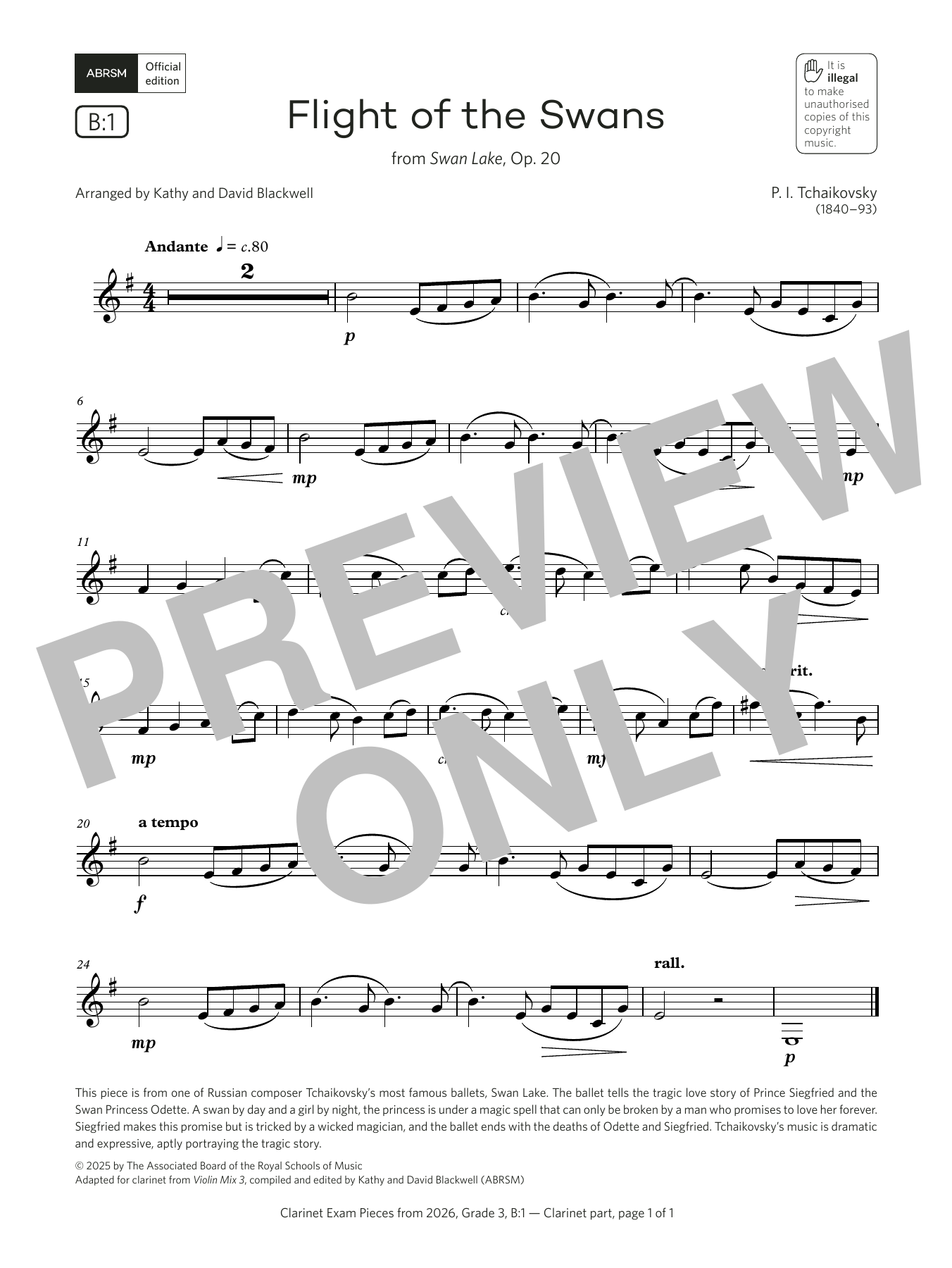 Learn to play Pyotr Il'yich Tchaikovsky Flight of the Swans (Grade 3, list B1, from the ABRSM Clarinet Syllabus from 2026) sheet music for Clarinet Solo in minutes. Price: 5.9900$ Pyotr Il'yich Tchaikovsky Flight of the Swans (Grade 3, list B1, from the ABRSM Clarinet Syllabus from 2026) sheet music notes and chords arranged for Clarinet Solo