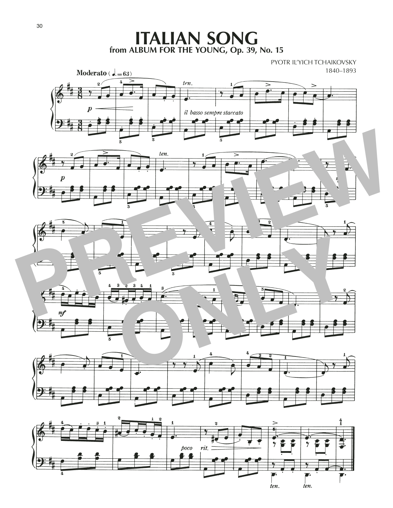 Pyotr Il'yich Tchaikovsky Italian Song, Op. 39, No. 15 sheet music notes and chords arranged for Piano Solo