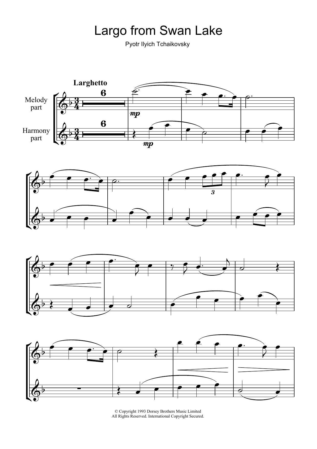 Pyotr Ilyich Tchaikovsky Largo & Scene from Swan Lake sheet music notes and chords. Download Printable PDF.