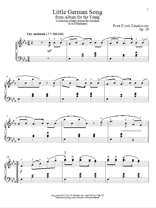 Pyotr Ilyich Tchaikovsky Little German Song sheet music notes and chords arranged for Piano Solo