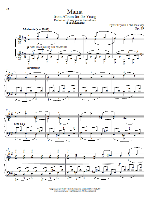 Learn to play Pyotr Ilyich Tchaikovsky Mama sheet music for Piano Solo in minutes. Price: 7.8900$ Pyotr Ilyich Tchaikovsky Mama sheet music notes and chords arranged for Piano Solo