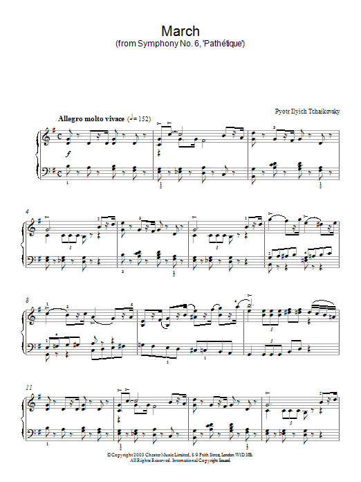 Pyotr Ilyich Tchaikovsky March (from Symphony No. 6, 'Pathétique') sheet music notes and chords arranged for Piano Solo